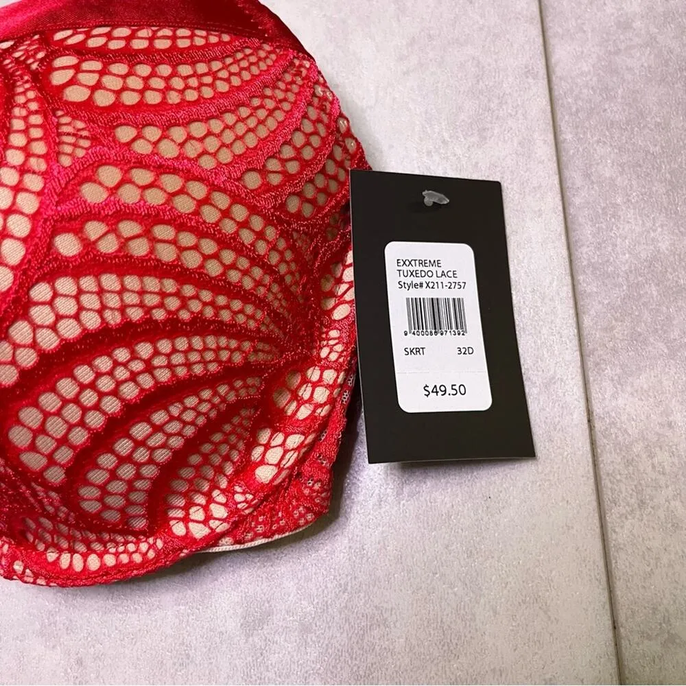 Fredericks of Hollywood Red Exxtreme Cleavage Tuxedo Lace NWT 32D Full Figure - Image 4