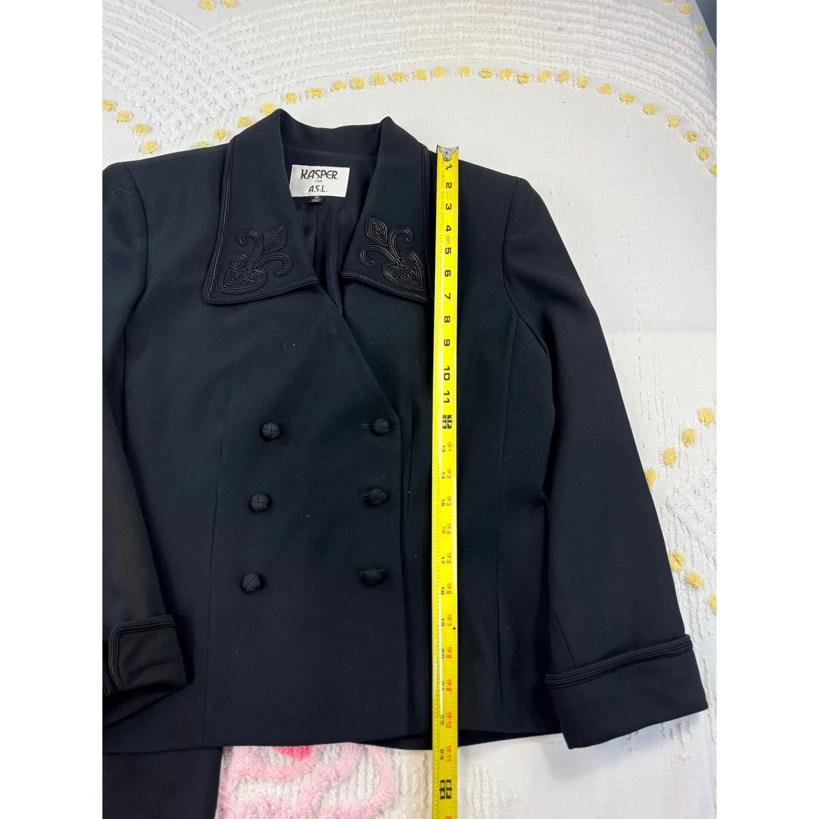 Kasper For ASL Black Double Breasted Blazer Skirt Suit Set Size 10 - Image 5