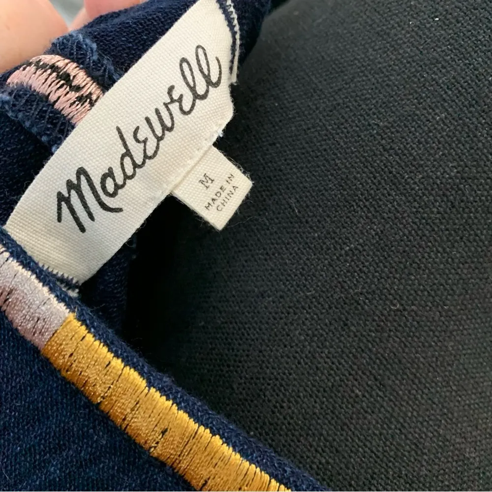 Madewell oversized boxy gauze textured navy linen cotton embroidered tunic dress - Image 7