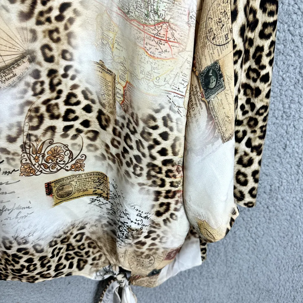 Chicos Top Womens Medium Brown Cheetah‎ Safari Travel Oversized Mixed Media - Image 6