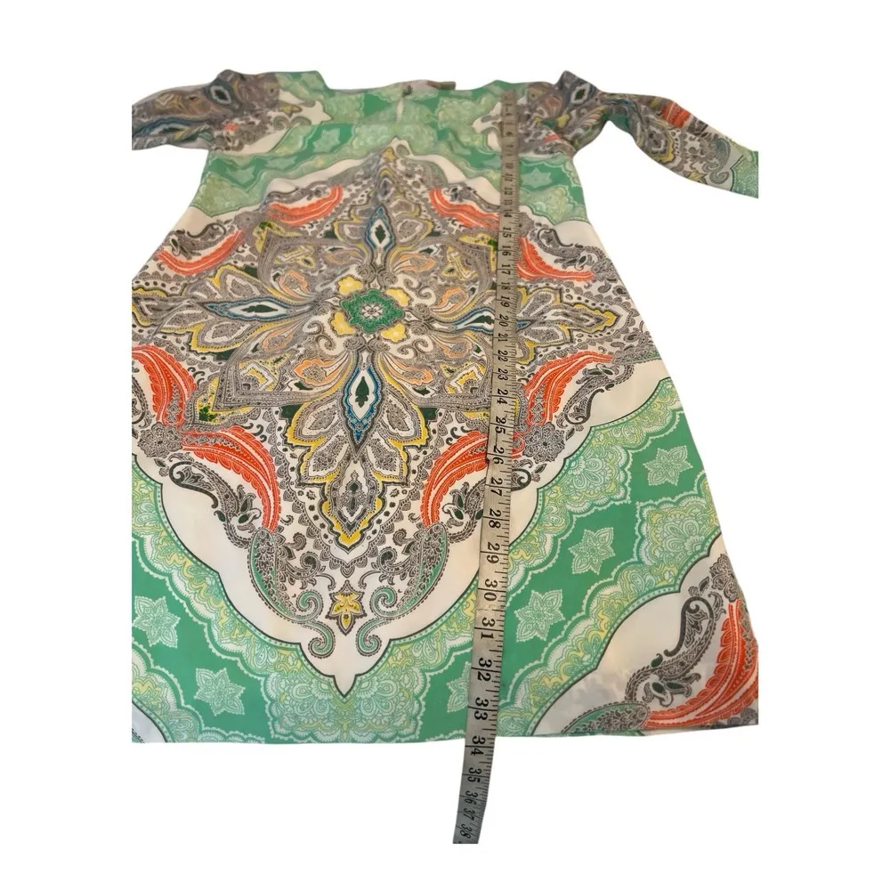 Banana Republic‎ Dress Size 4 Boho Paisley Shift Sheath Green 3/4 Sleeve Lined - Image 5