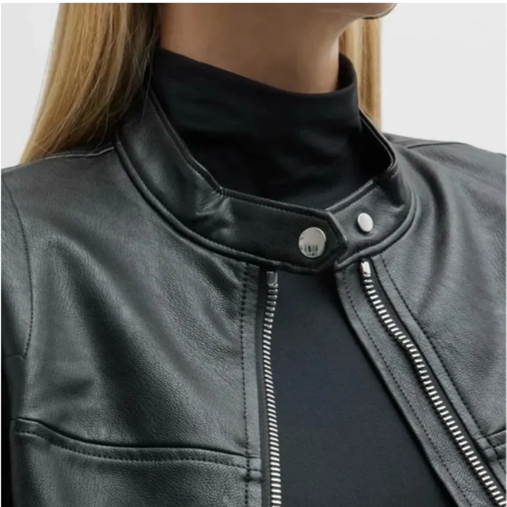 SPANX II Moto Biker Jacket Leather Like Black Silver Zippers NEW MSRP $298 - Image 4