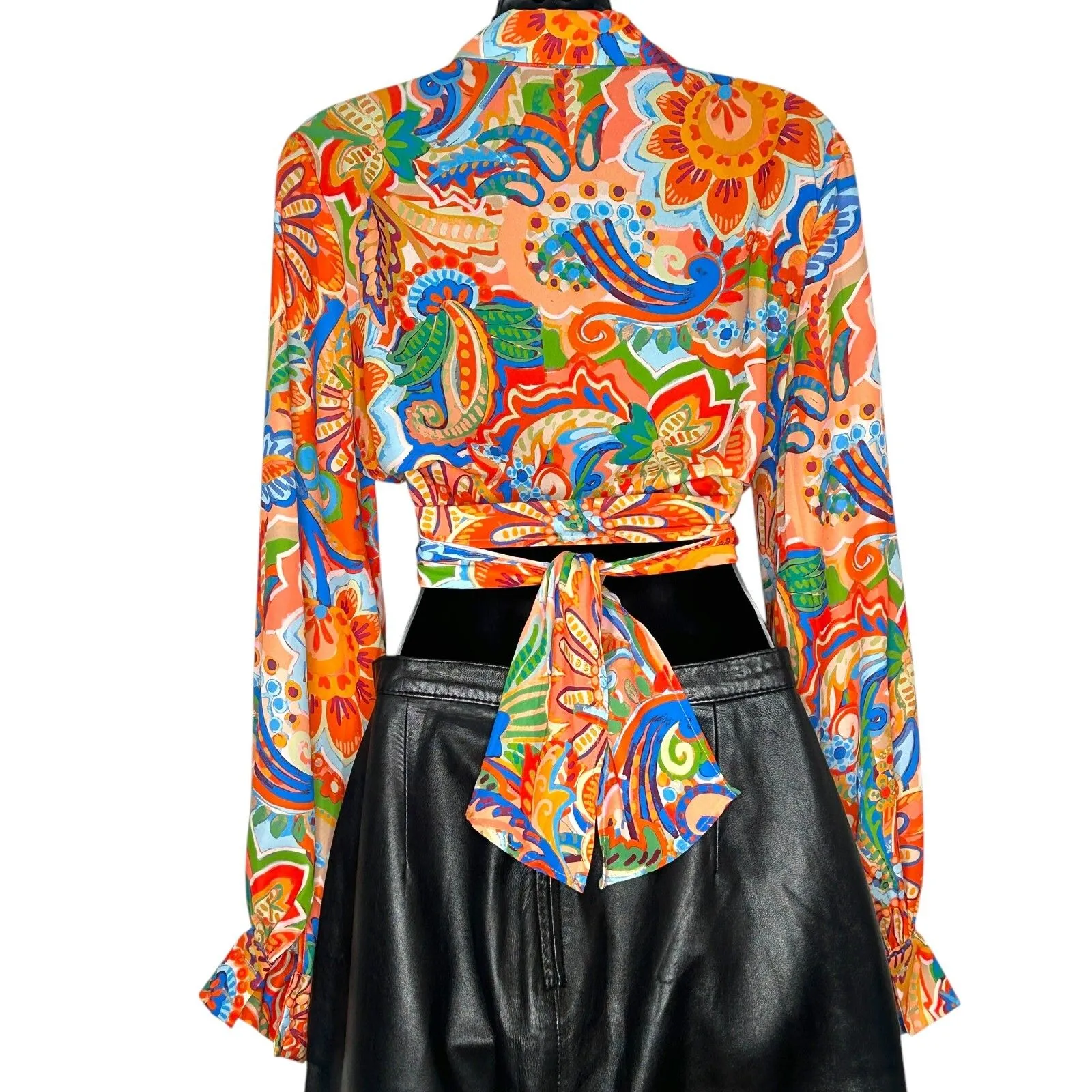 FLYING TOMATO My Happy Place Woven Top Multicolor Paisley Wrap Convertible Sz‎ M - Image 7