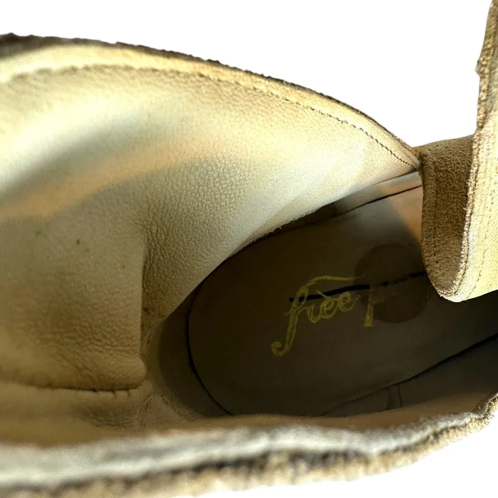 Free People‎ Charm Double V Ankle Boots Camel Suede Size Beige 37.5 US 7 - Image 11