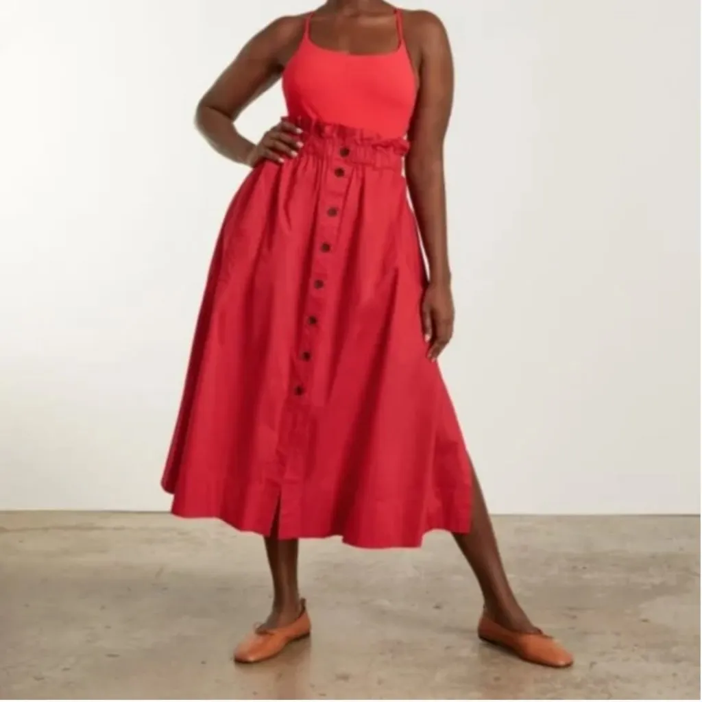 EVERLANE The Easy Button-Front Red A-Line Skirt, Size M - Image 2