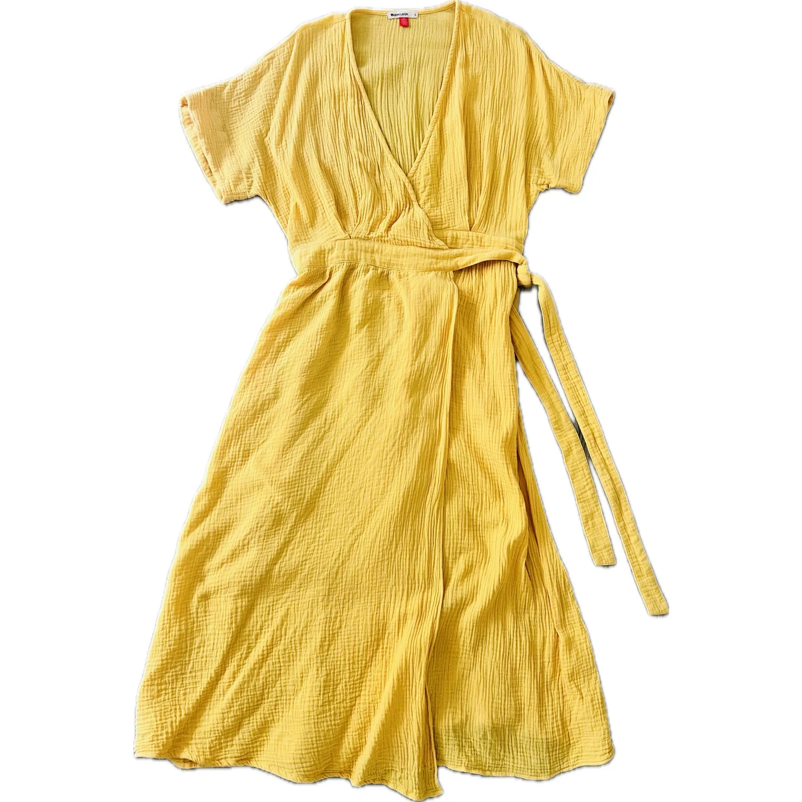 Marine Layer Valencia Wrap Dress Golden Yellow Women's Large Adjustable Gauze - Image 6