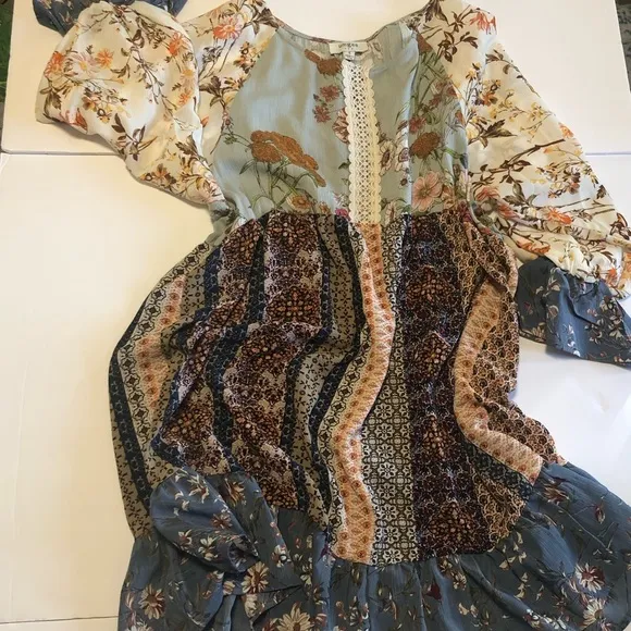 boho patchwork floral dress - Image 2