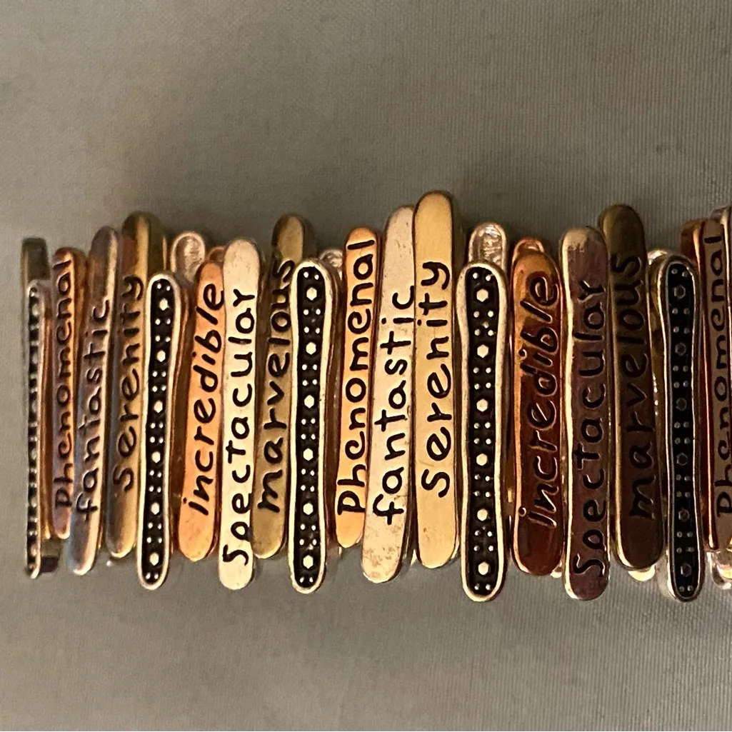 8.5” To 9.5” Stretch Bracelet Mixed Colored Metal Links Sayings Inspirational Silver - Image 2