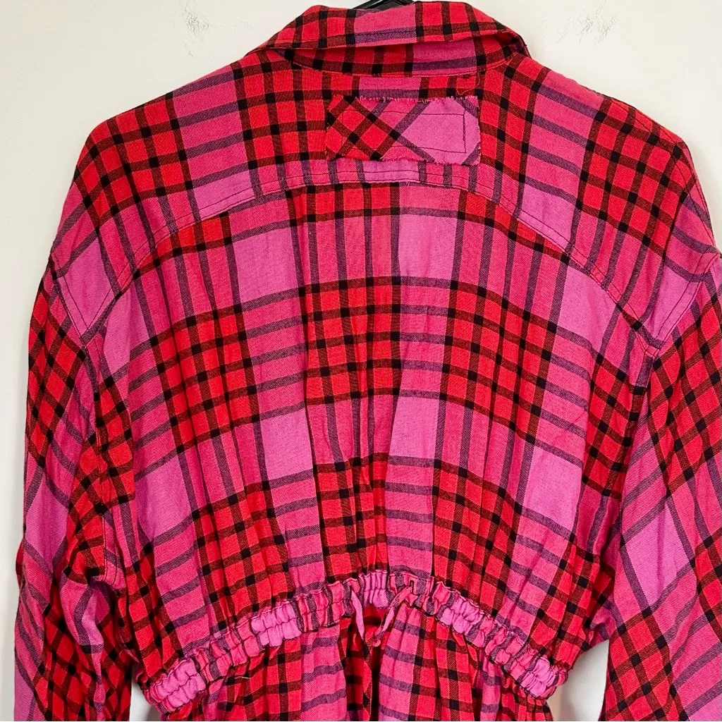 NWT Free People Pacific Dawn Red and Pink Plaid Button-Down Shirt Size: XS - Image 8