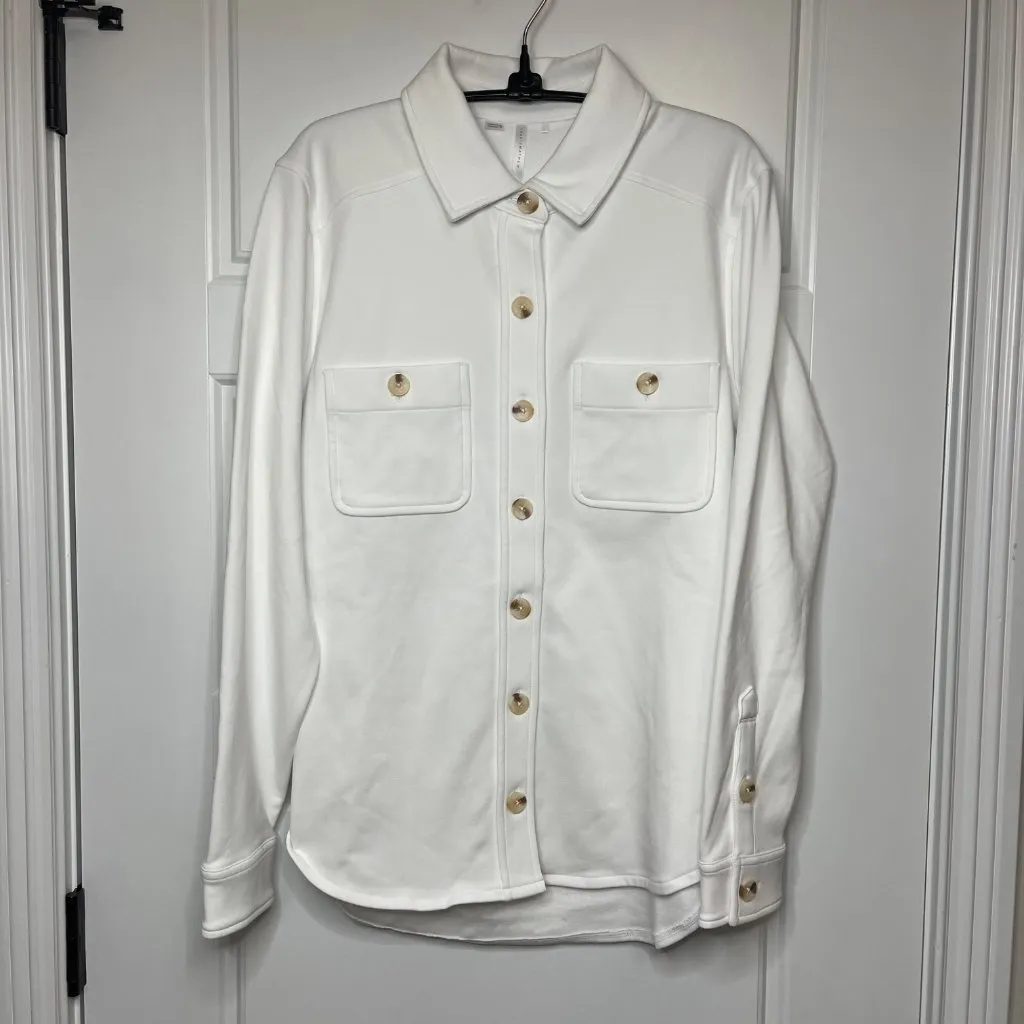 Travis Mathew Cloud Fleece Shacket Women's Size Small White Cotton Blend Relaxed - Image 4