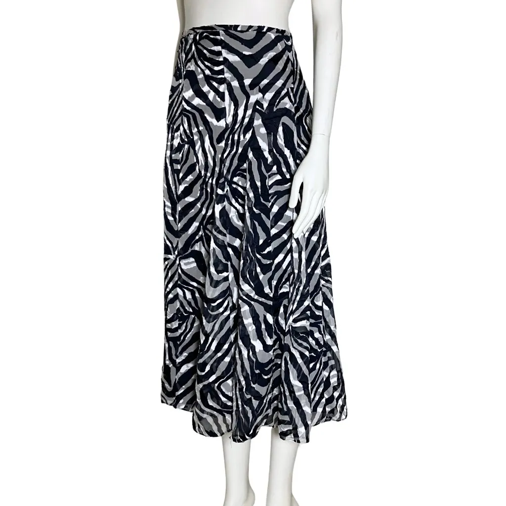 Navy Blue Zebra Print Silk Blend A Line Meurice Midi Skirt. Small 6. Boho Flowy - Image 4