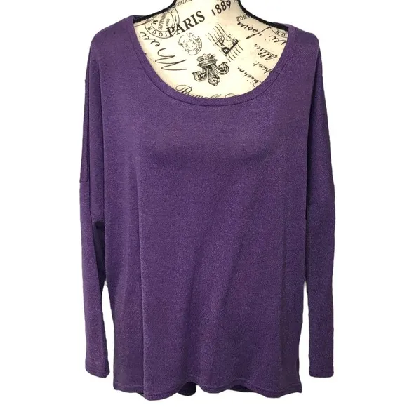 Uget MEDIUM Oversized Long Batwing Sleeve Pullover Round Neck Knit Top Purple - Image 18