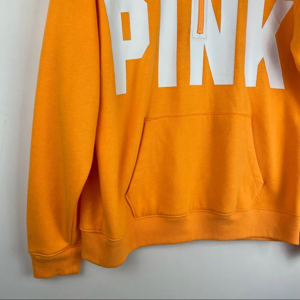 PINK Victoria’s Secret Orange Spellout Quarter Zip Sweatshirt Sz Medium - Image 7