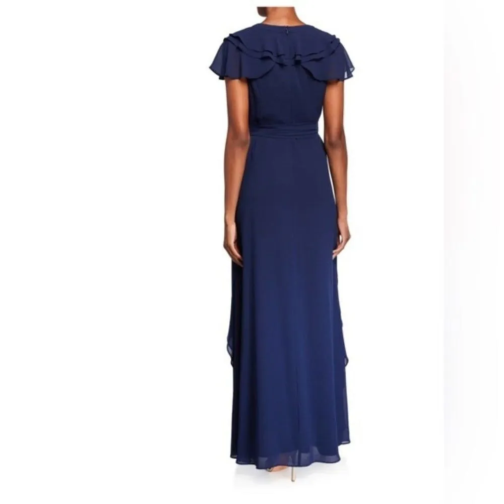 SHANI women’s dress Ruffle Georgette Fit and Flare maxi luxury navy blue size 10 - Image 3