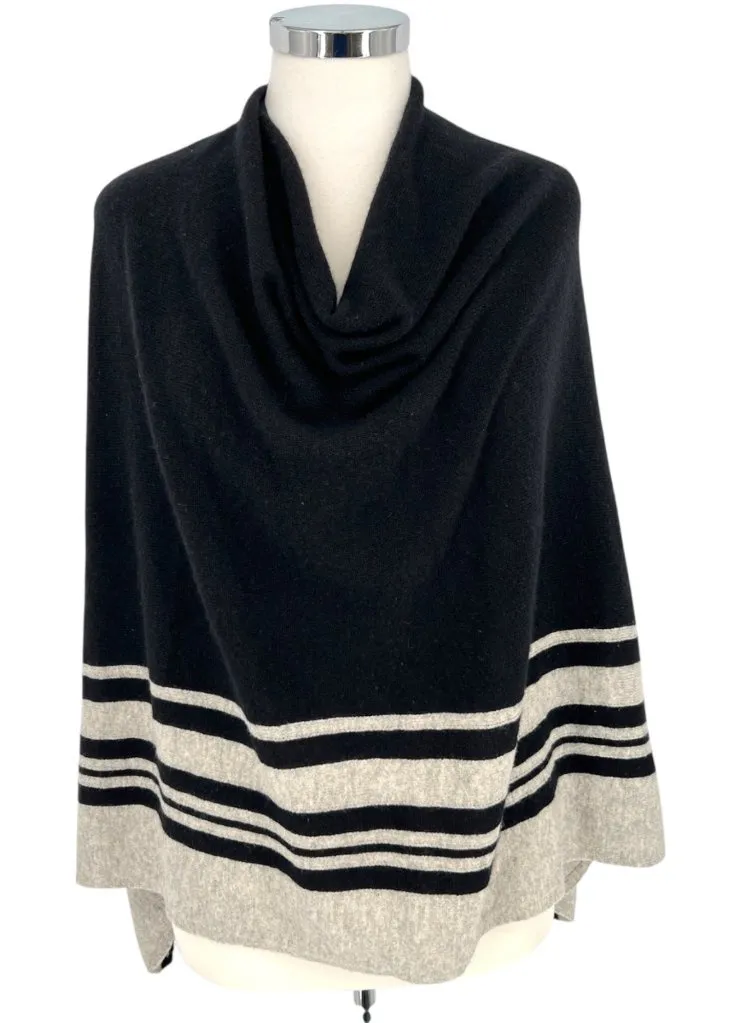 Charter Club Luxury Cashmere Black Poncho With Gray Stripes One Size - Image 1