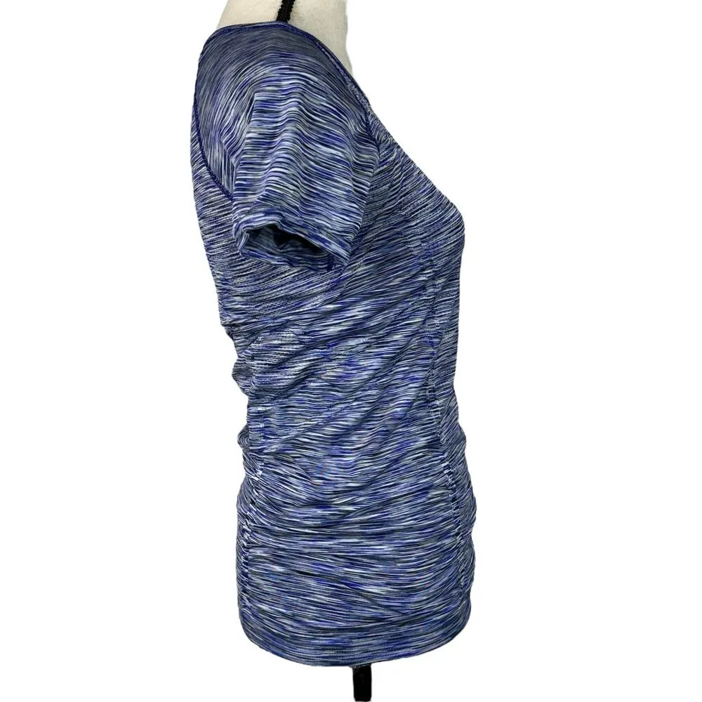 Athleta Medium Space Block Fastest Track Tee Top Ruched Space-Dye Short Sleeves - Image 4