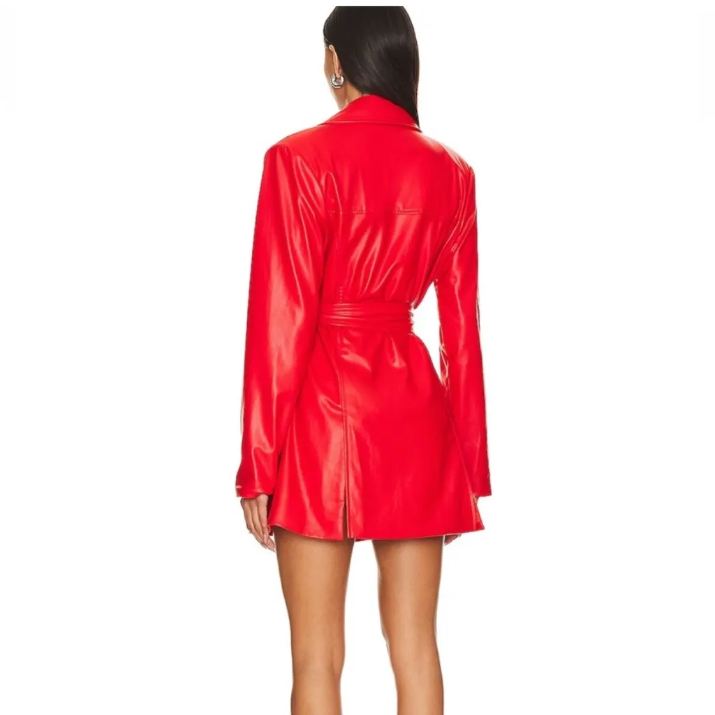 NWT For Love and Lemons PAISLEY RED VEGAN LEATHER DRESS / Jacket size S - Image 2