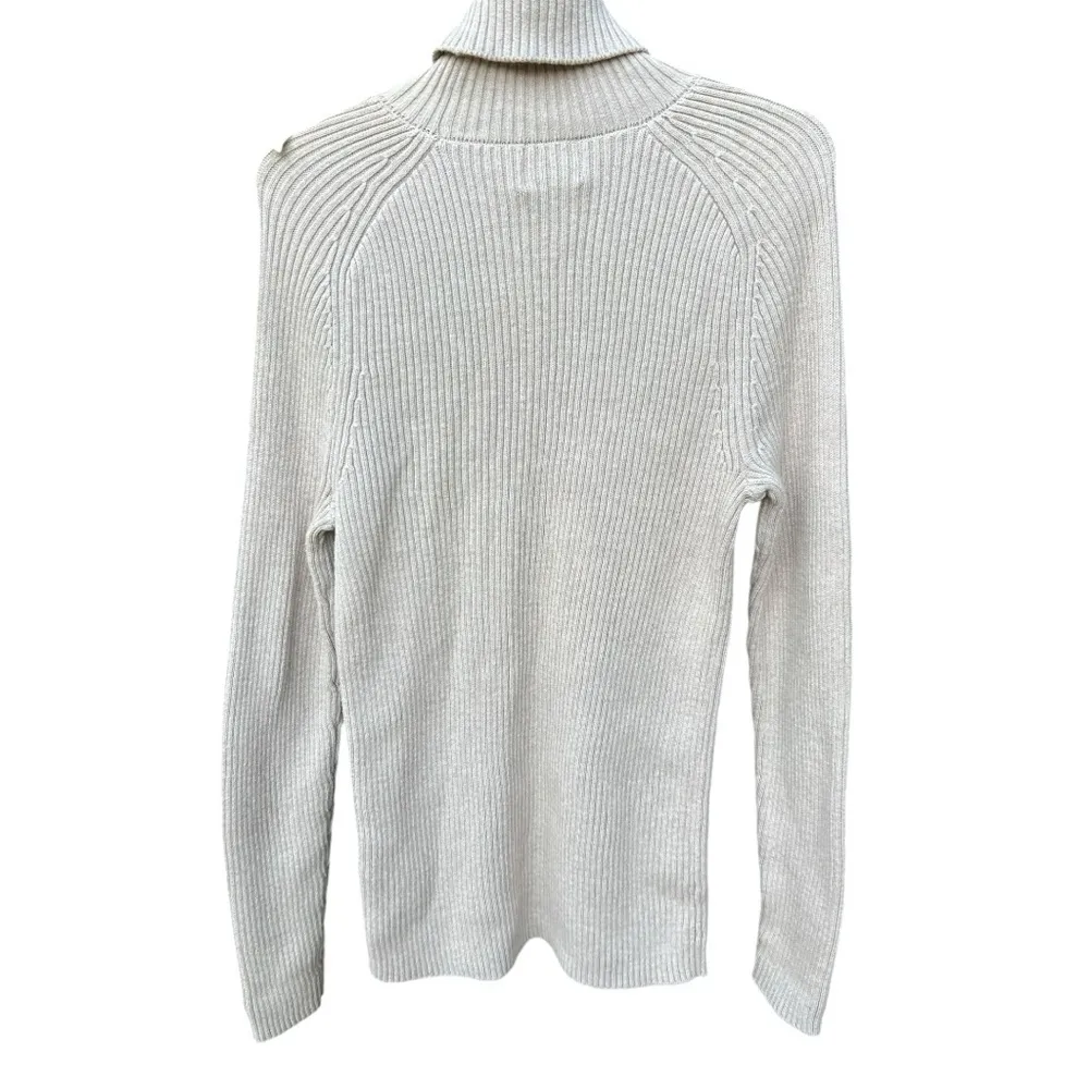 H&M Beige Cream Ribbed Turtleneck Sweater - Image 2