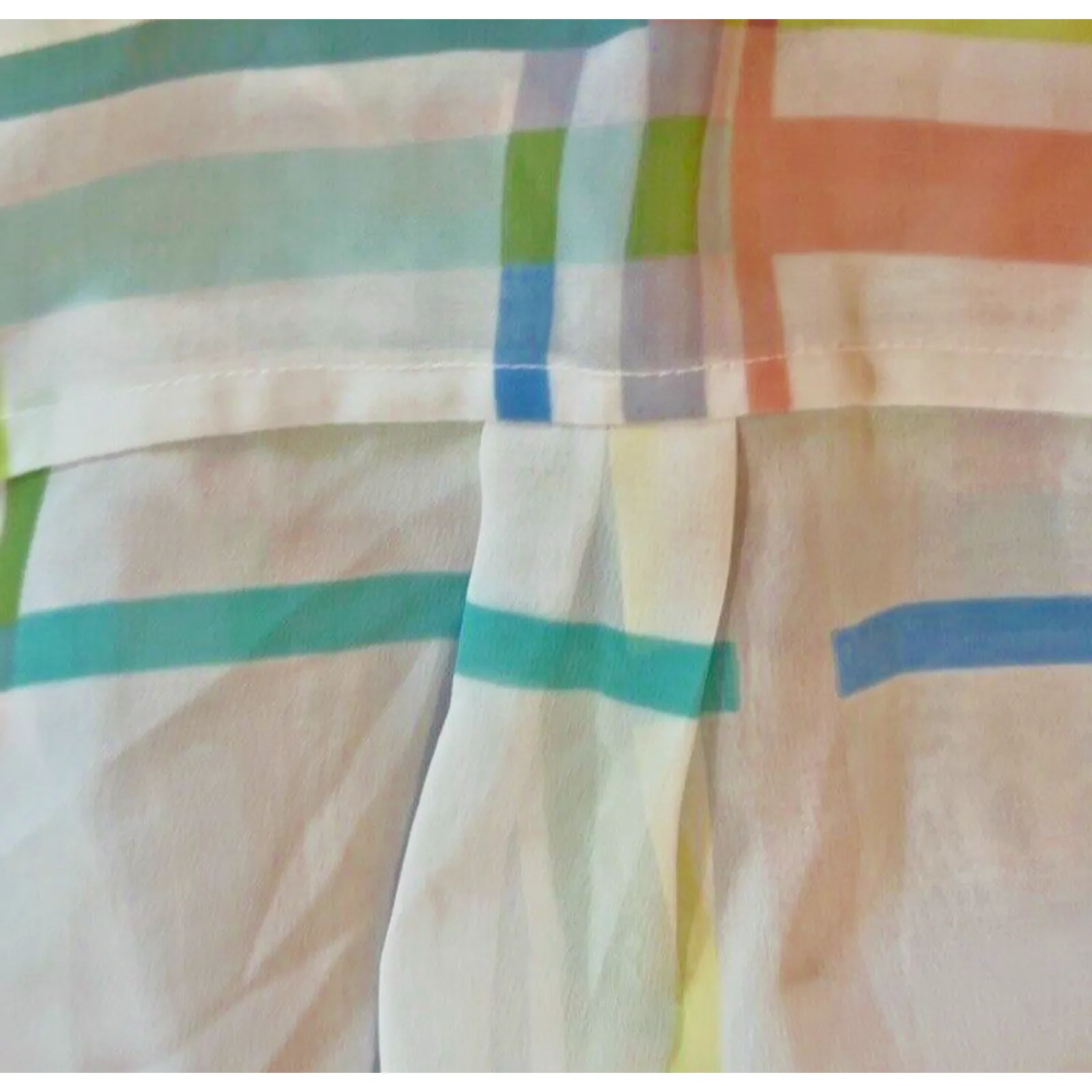 Liz Claiborne Women's M Blouse Sheer Plaid Pastel Tie Waist Beach Resort spring - Image 6