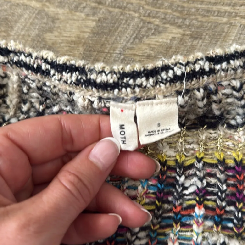Anthropologie MOTH Aztec With Gold Accent Sweater Size Small Blue - Image 2
