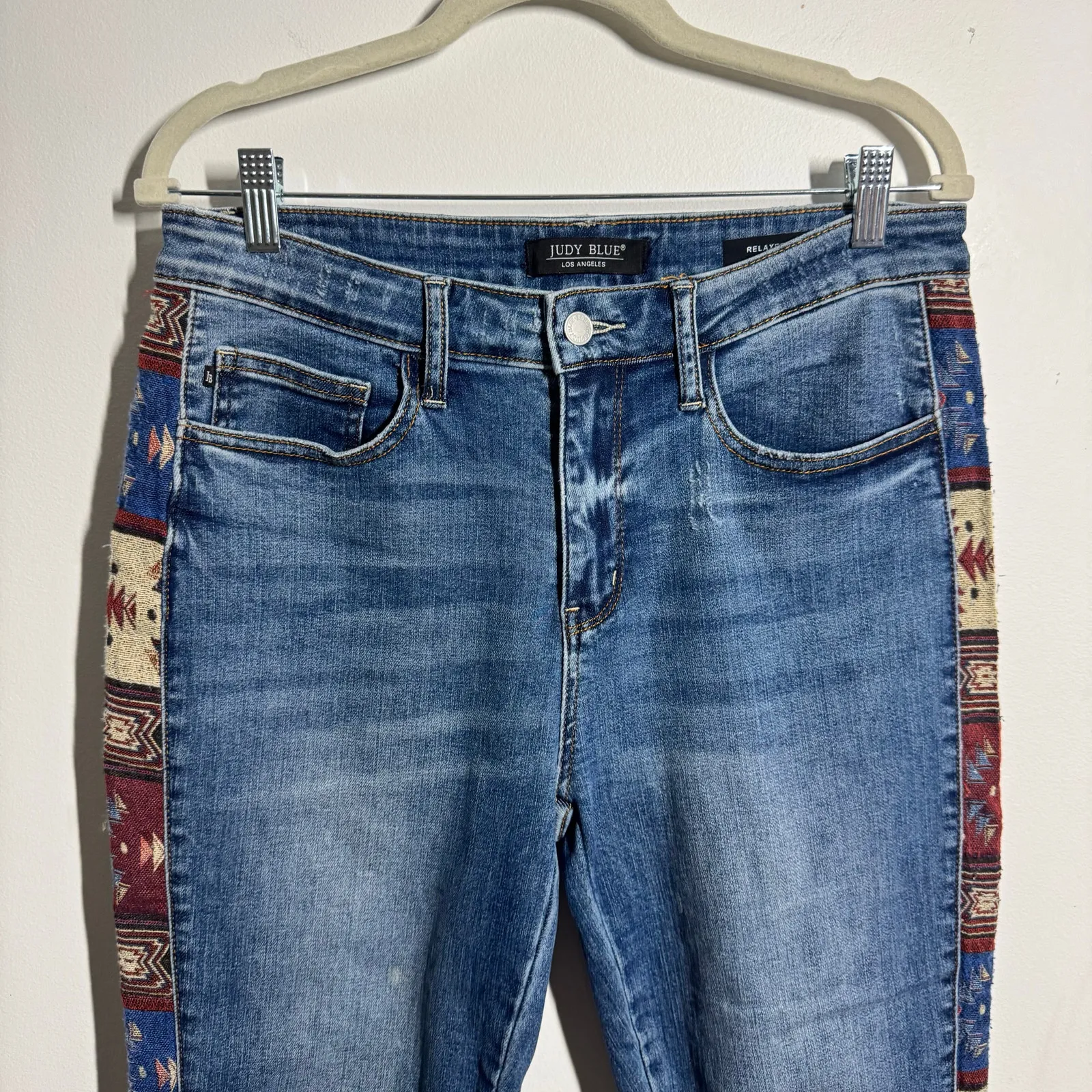 Judy Blue Jeans Women 30 Relaxed Skinny Distressed Southwestern Navajo Aztec - Image 3