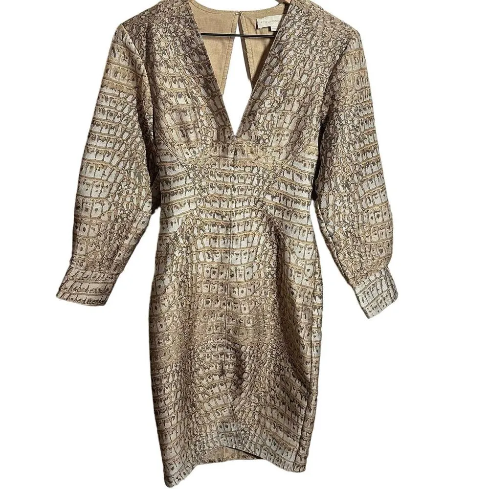 Stella McCartney Runway Crocodile Jacquard V-Neck Open Back Slit Dress Size 2 - Image 3