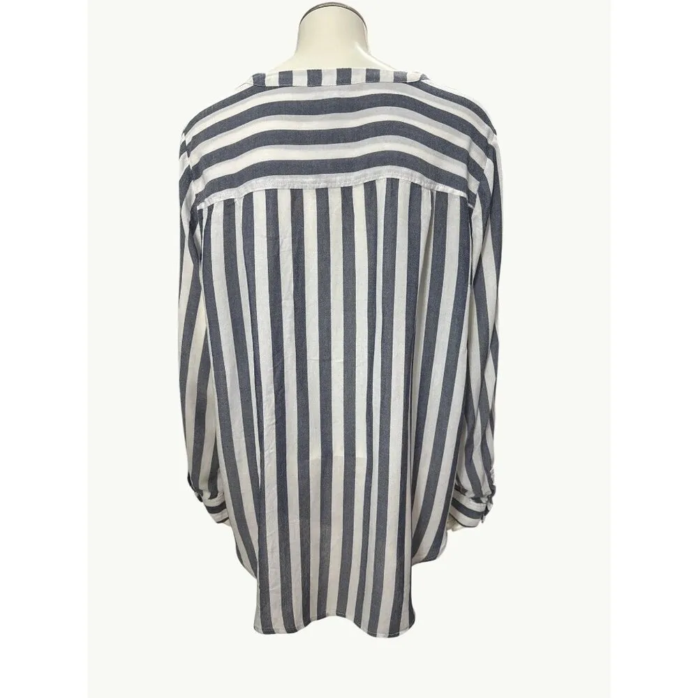 A.N.A. Striped Long Sleeve Rayon Blouse Size Large Breathable Lightweight Button - Image 3