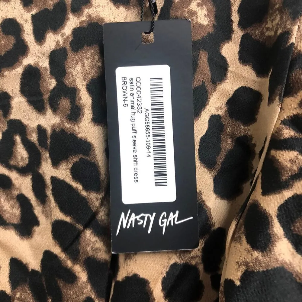 Nasty Gal Womens Leopard Cheetah Dress NEW Size 2 Puff Sleeve Party Animal Print - Image 5