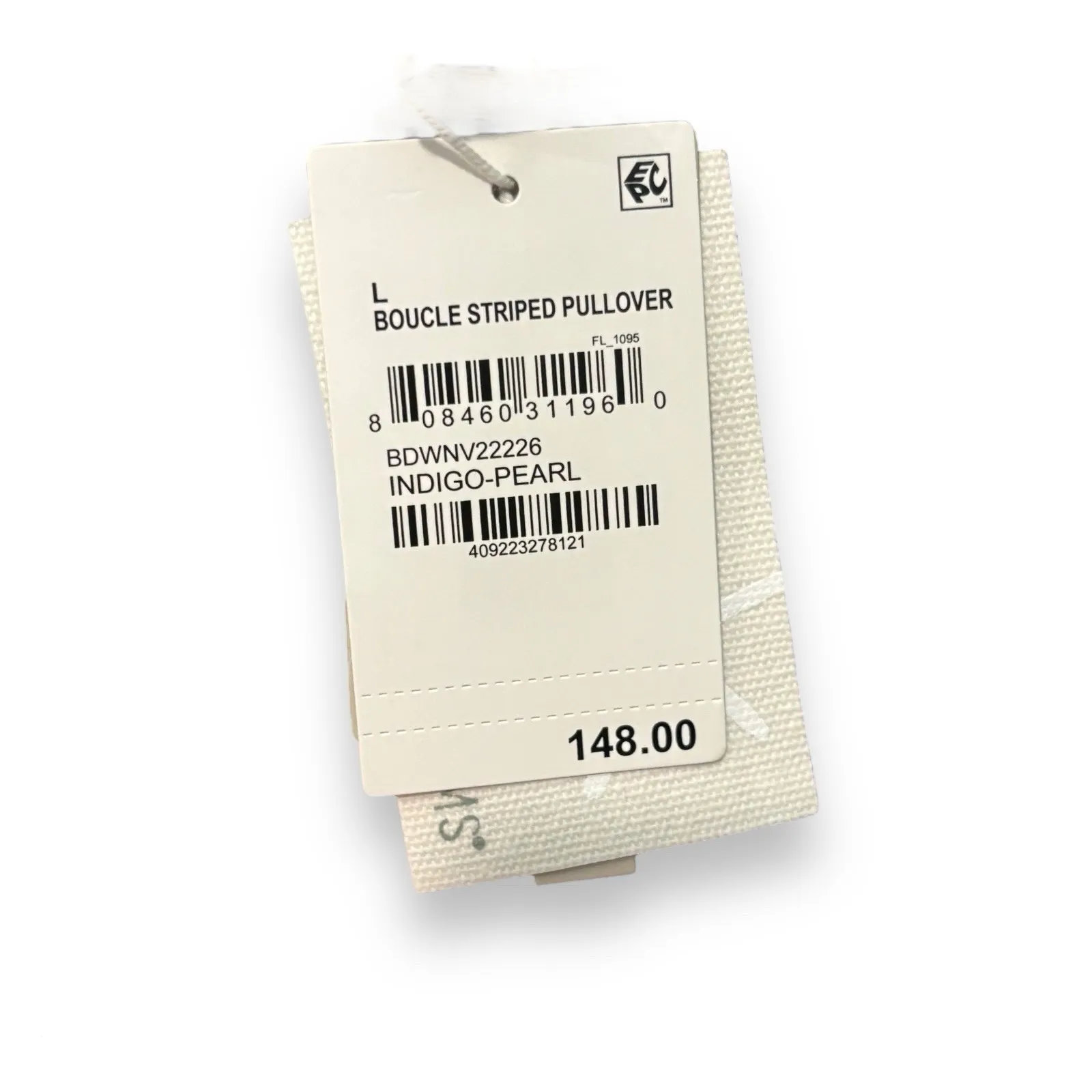 NWT Barefoot Dreams Boucle Striped Pullover Sweater Size L Indigo/Pearl $148 - Image 4