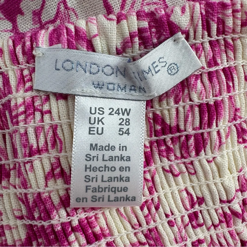 London Times Puff Sleeve Pink Floral Print Midi Dress size 24W Square Neck NWT - Image 11