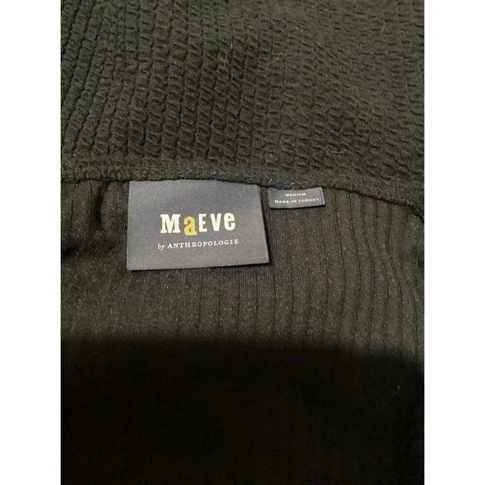 Maeve Black Textured Knit Sweetheart Neck Ruched Long Sleeve Blouse M - Image 5