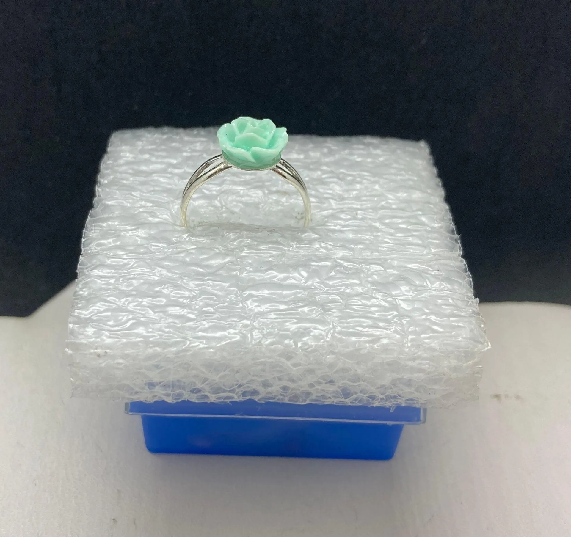 Mint Green Rose Stainless Steel Ring - Size 6.25 - Image 3