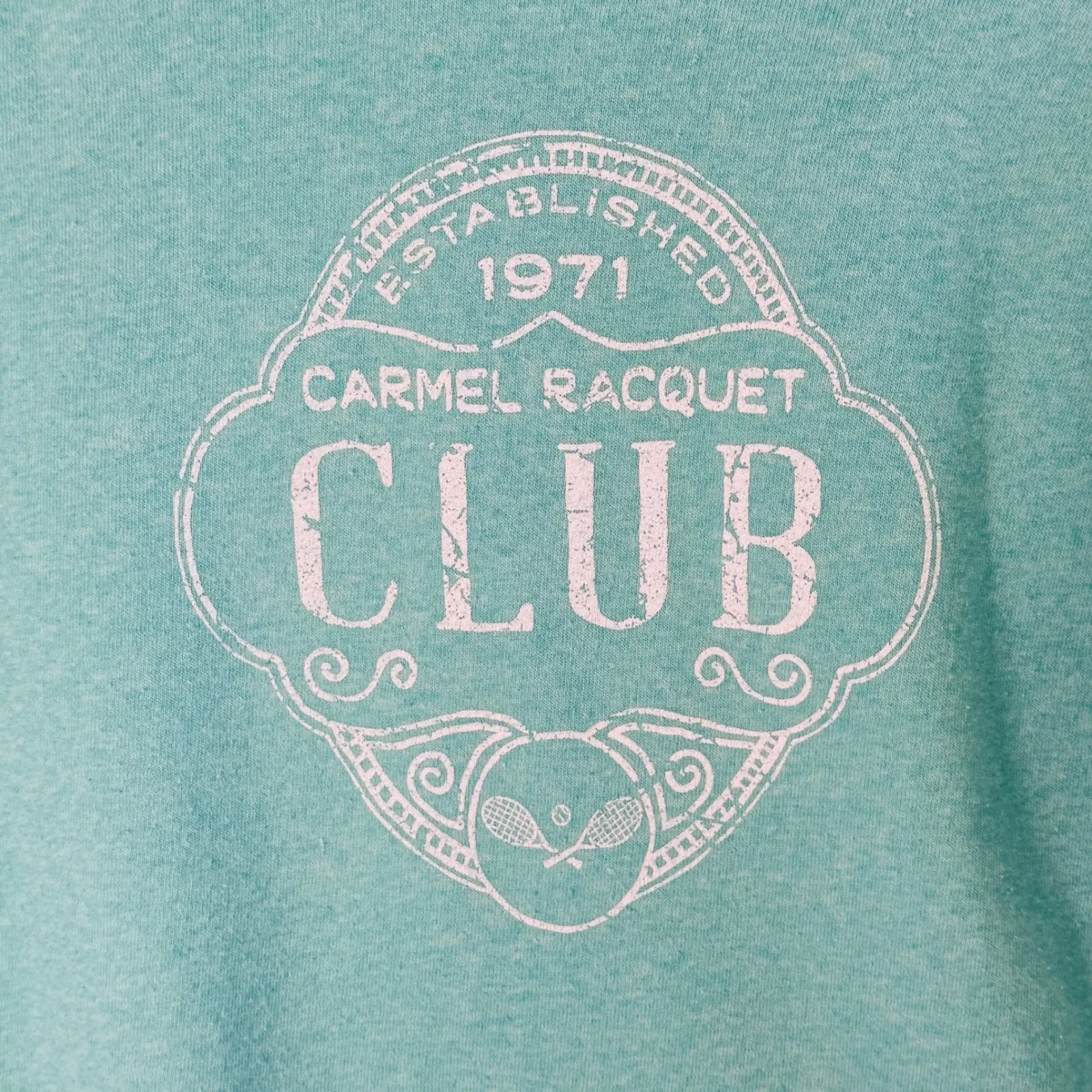 Carmel Racquet Club Womens Sz L Teal Graphic Hoodie Fleece Pullover Tennis - Image 2