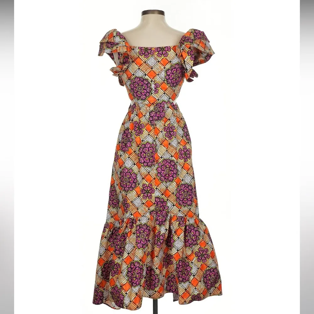 NWOT AUTUMN ADEIGBO Chioma Floral Tropical Print Handkerchief Hem Dress Size 4 Purple - Image 8