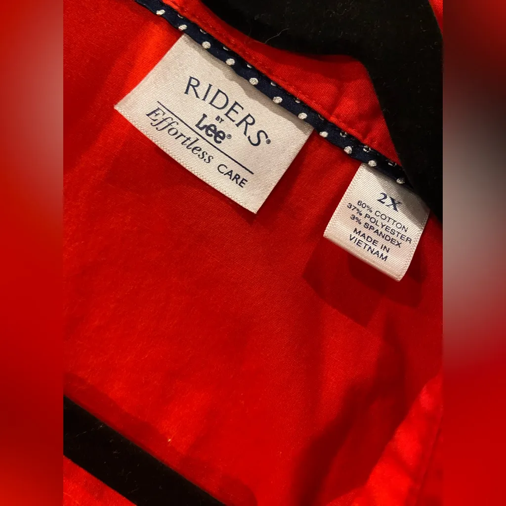 Lee Riders Size 2X Red 3/4 Split Hem Sleeve Button Down Collared Shirt Stretch - Image 9