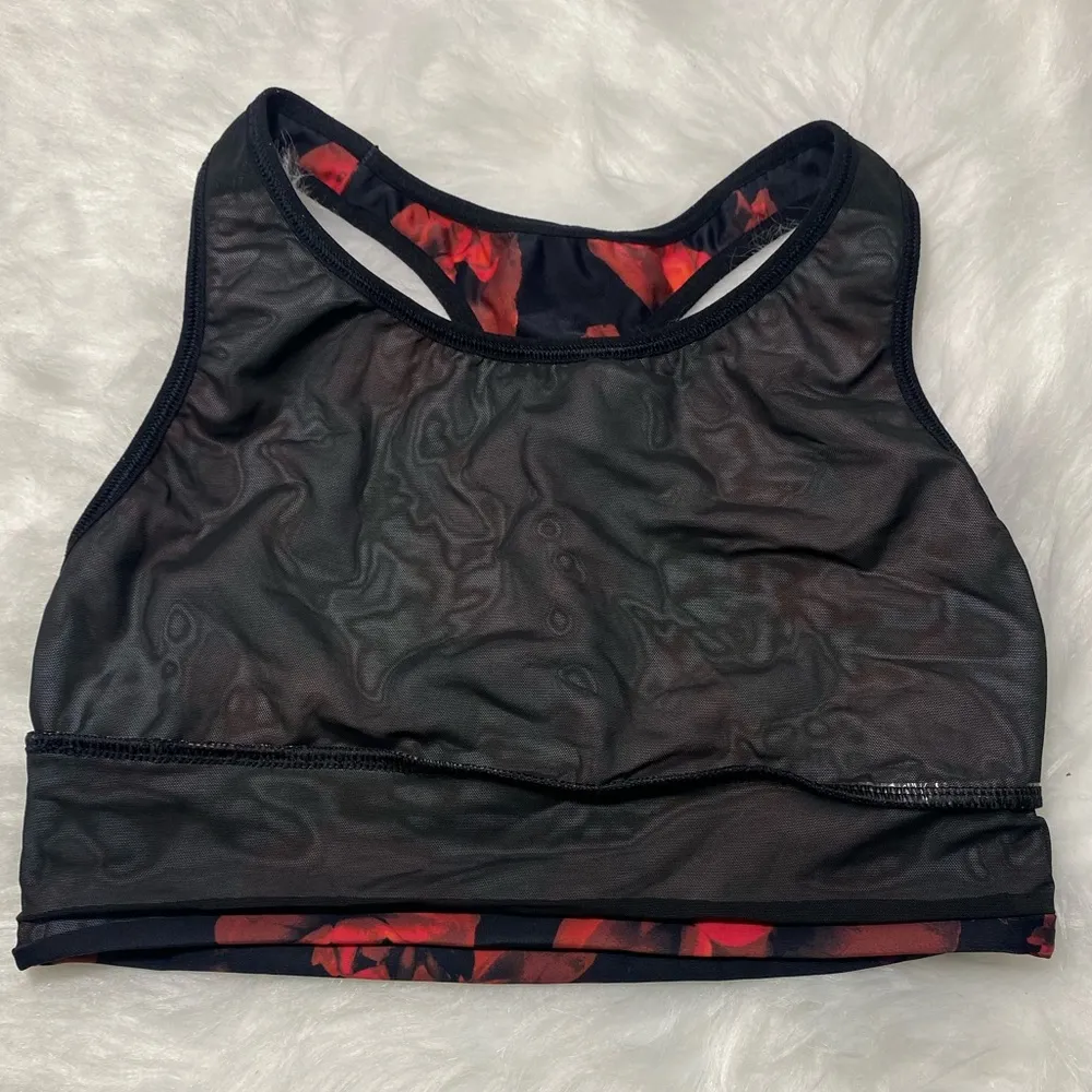 Victoria's Secret THE PLAYER RACERBACK SPORT BRA Black Bra w Red Roses Valentine - Image 5