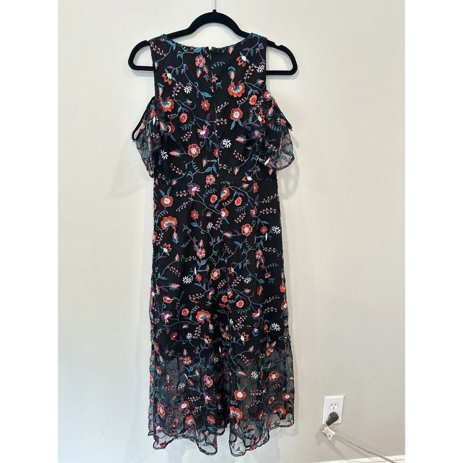 SAM EDELMAN Black A-line Floral Embroidered Mesh Midi Dress SIZE 4 NWT 2029 - Image 6