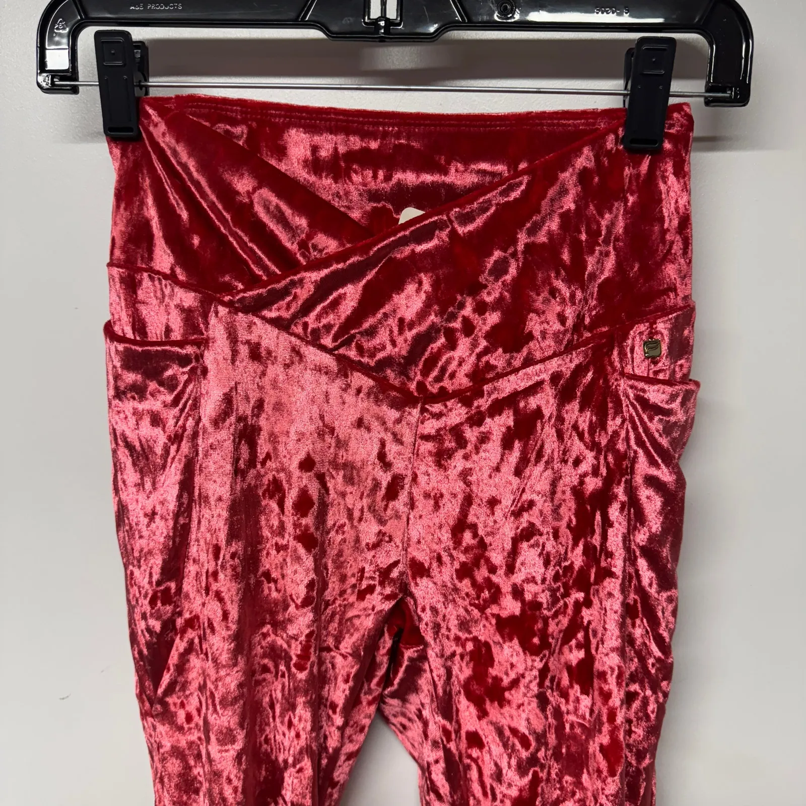 Fabletics High Waisted Crushed Velour Cross Over Leggings Strawberry Red Small - Image 2