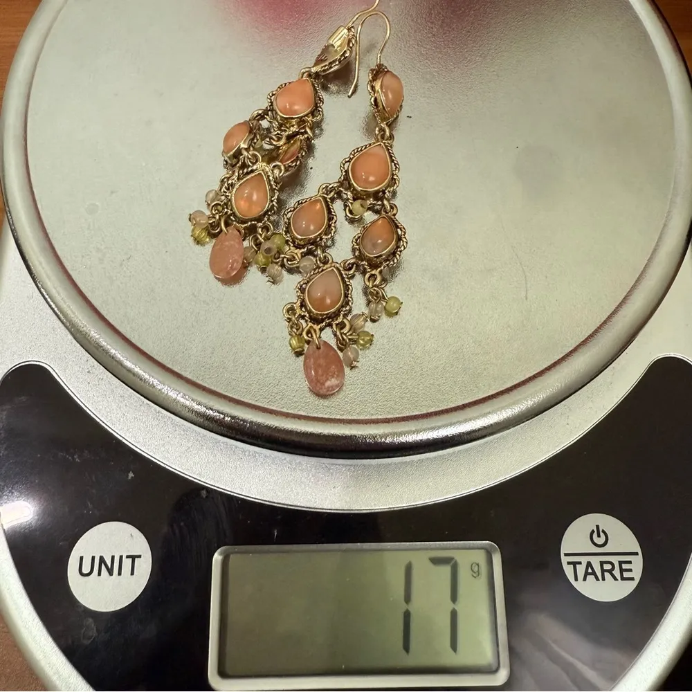 Vintage LC Signed Liz Claiborne Peach Opalescent Gold-tone Chandelier Earrings - Image 9