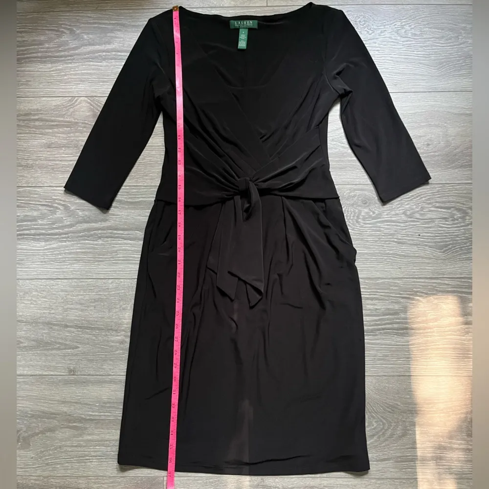 Lauren Ralph Lauren Black Long Sleeve Twist Front Knee Length Dress Size 4 Work - Image 5