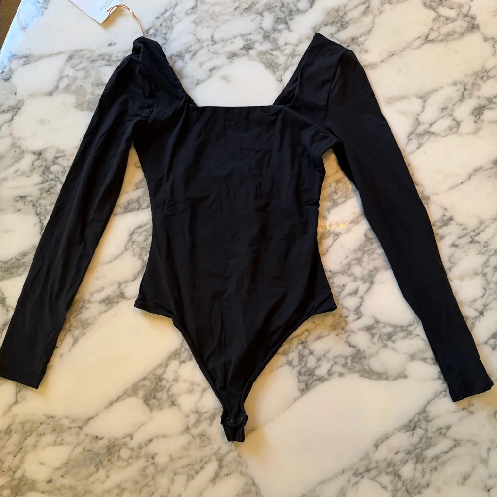 NWT Quince Second Skin Square Neck Long Sleeve Black Bodysuit Sz XS - Image 5