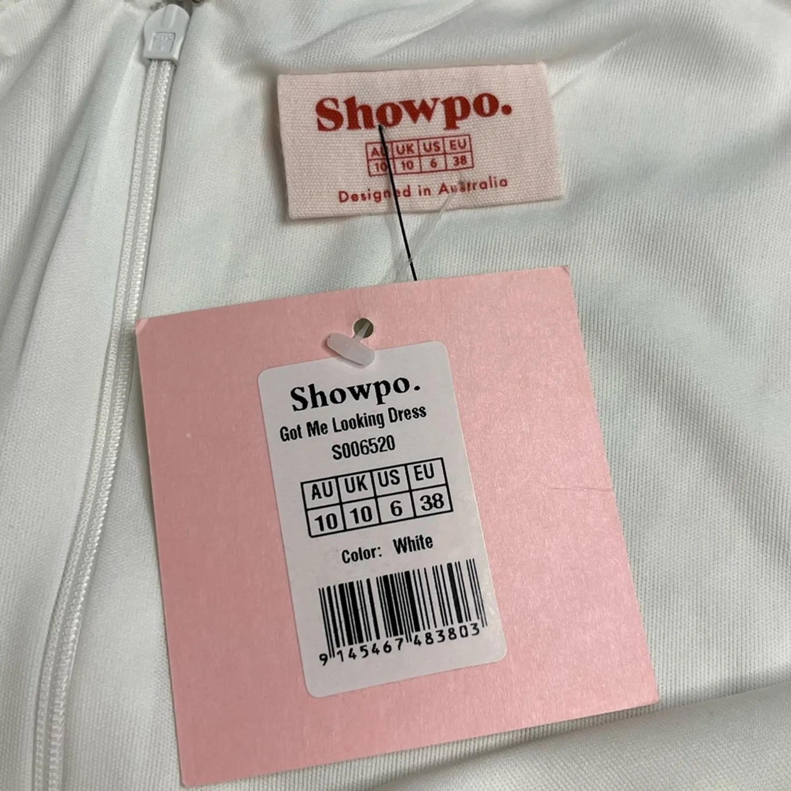 NWT Showpo Got Me Looking White One Shoulder Ruched Midi Dress Women’s Size 6 - Image 7