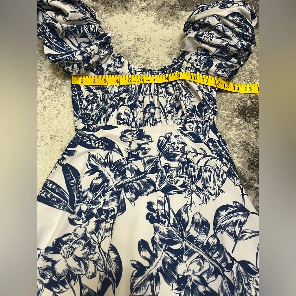 Abercrombie & Fitch The Emerson Poplin Puff Sleeve  Dress Blue White XS - Image 8