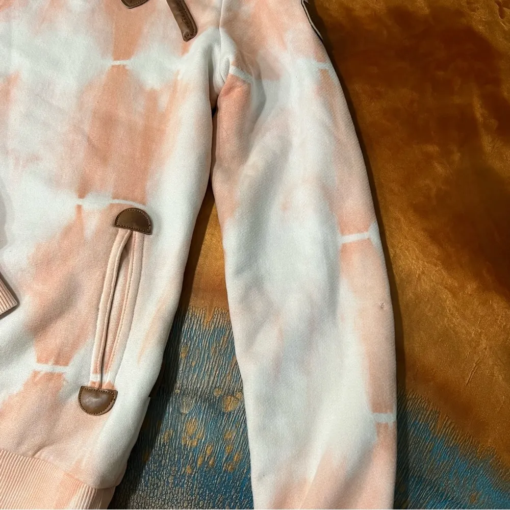 Wanakome Artemis Tie Dye Pink and White Cowl Neck hoodie Sweatshirt medium - Image 16