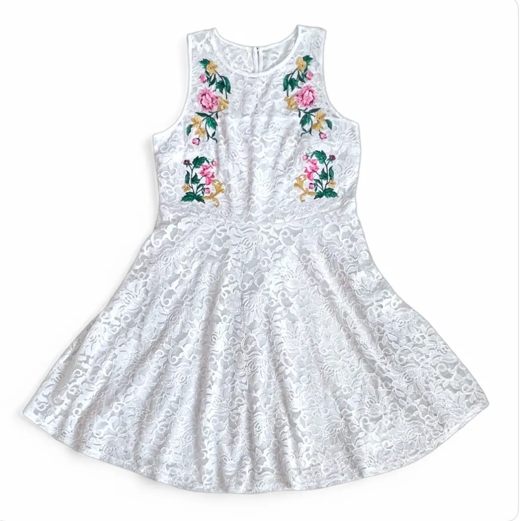 Thalia Sodi White Floral Embroidered Sleeveless Lace Dress Size Large - Image 5