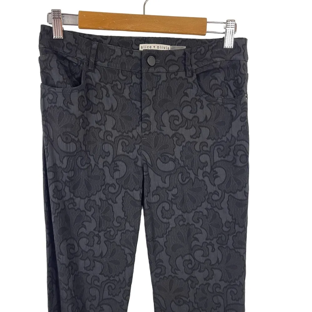 Alice + Olivia Black Textured Scroll Print Jacquard Dress Trousers Pants Size 6 - Image 2