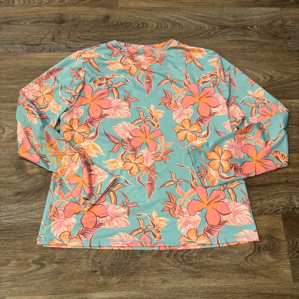 Roxy UPF 50 Floral Long Sleeve Rash Guard Swim Shirt Pink Blue Tropical – 2XL - Image 2