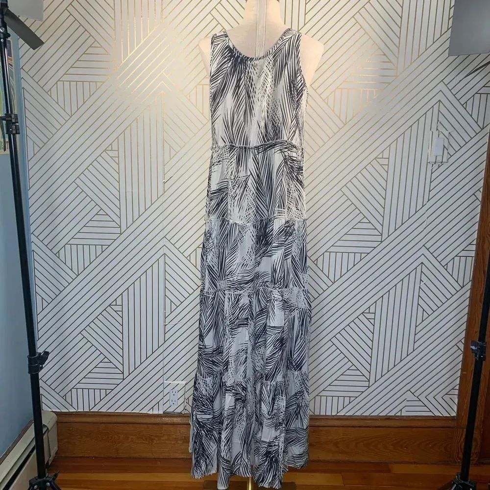 PilyQ Nassau Gulsina Long Dress in White and Black Palm‎ Tropical Size XS/S - Image 9