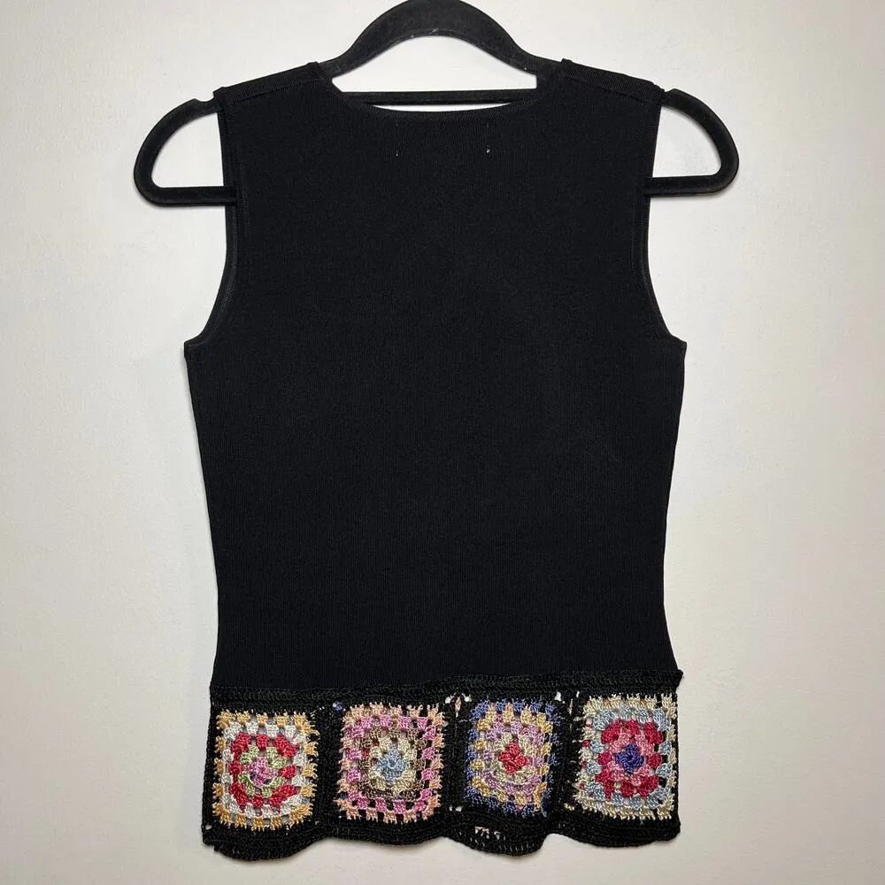 Vintage‎ Petite Crochet Tank Top Vest Black Small Festival Cottage Boho Hippie - Image 5