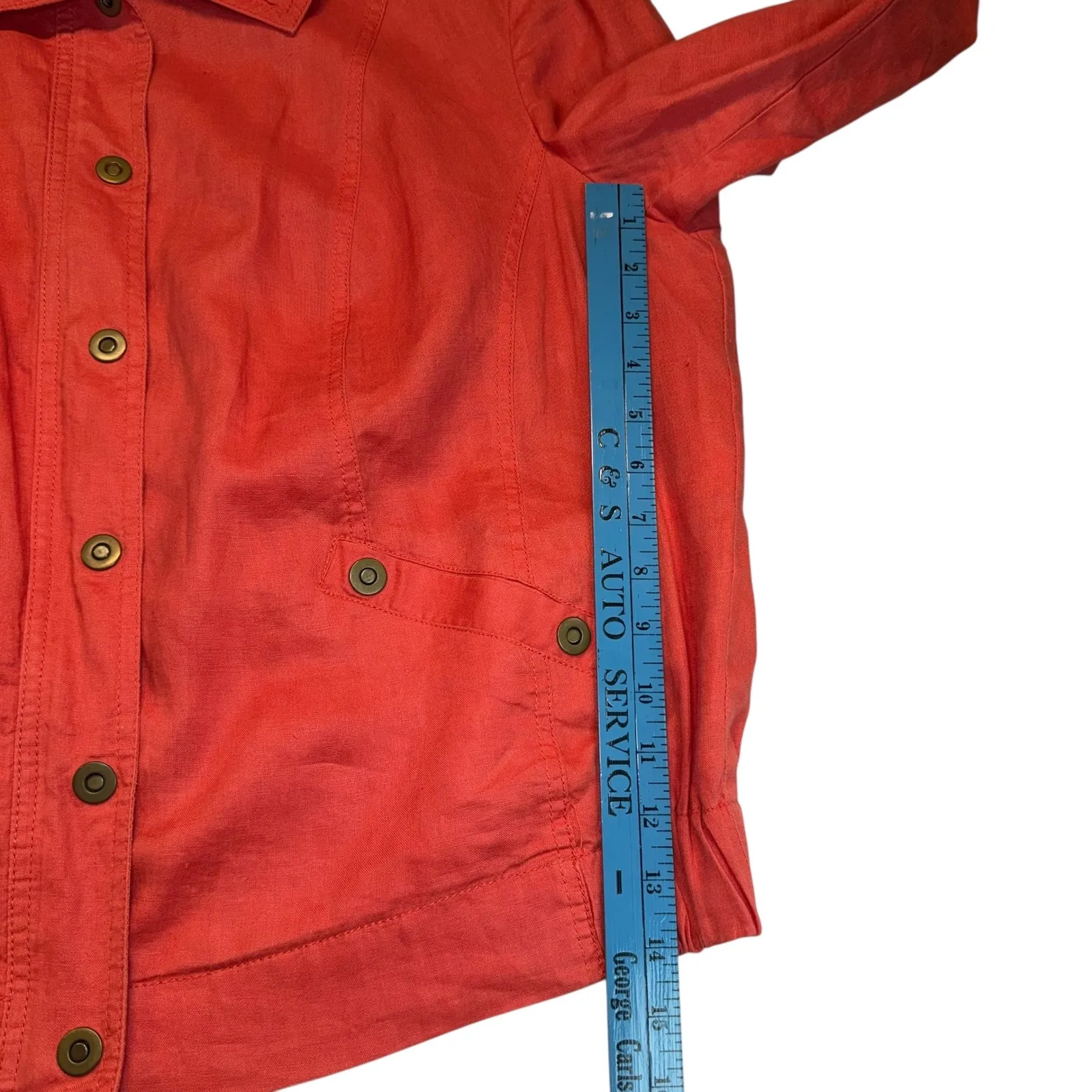 Bianca Orange Linen Collared Cropped Jacket Statement Bold Old Money Size XL - Image 7